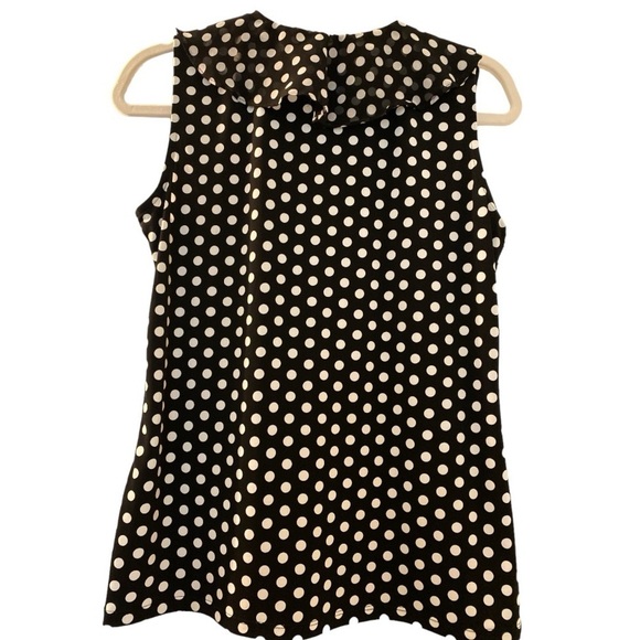 CALVIN KLEIN top, SP, black with white polka dots.  Ruffled neckline and front. - Picture 4 of 5